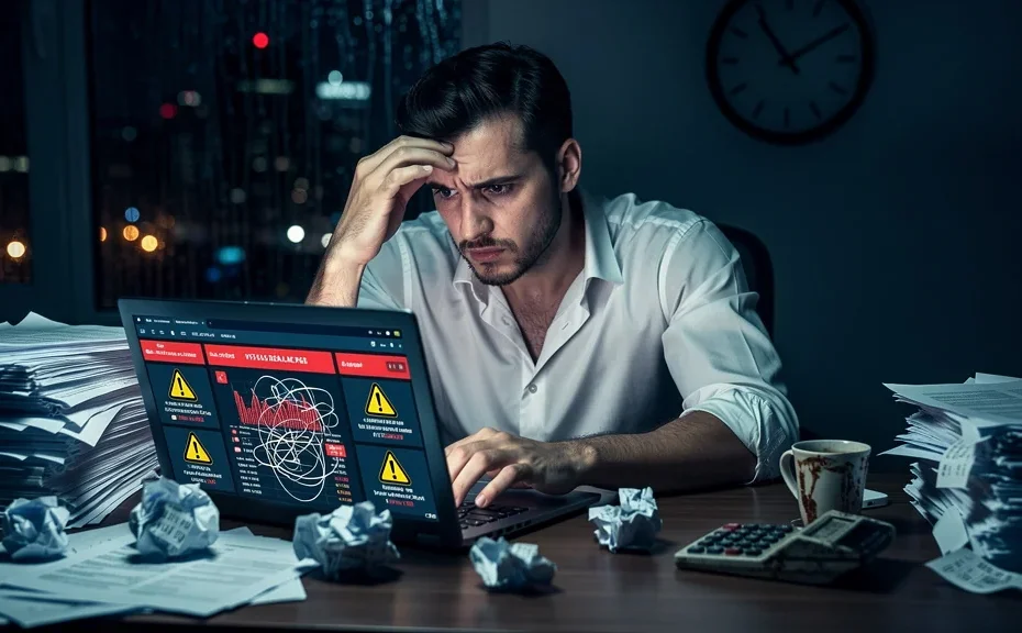Entrepreneur frustré face à un logiciel de comptabilité inadapté impactant sa gestion financière
