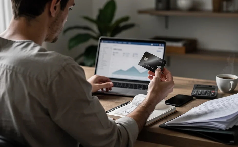 Carte bancaire pro pour solo en micro-BIC : bureau d’un entrepreneur indépendant gérant ses dépenses