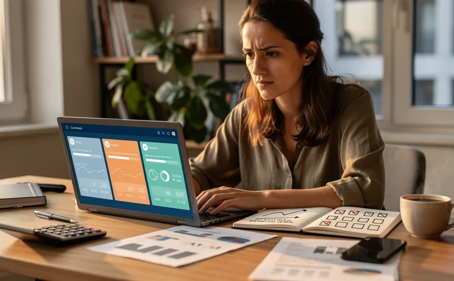 Test d’un simulateur URSSAF micro-entrepreneur sur trois seuils, analyste devant un ordinateur