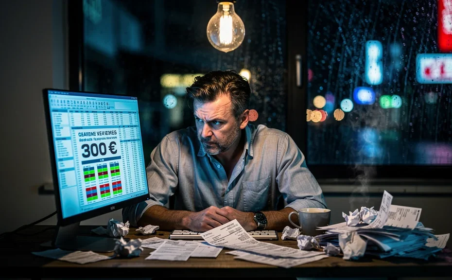 Entrepreneur stressé dans son bureau, impact des charges fixes mal estimées sur sa trésorerie