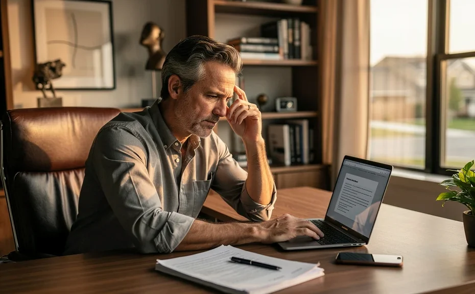 Consultant indépendant gérant le changement d'adresse auto entrepreneur dans un bureau moderne éclairé naturellement